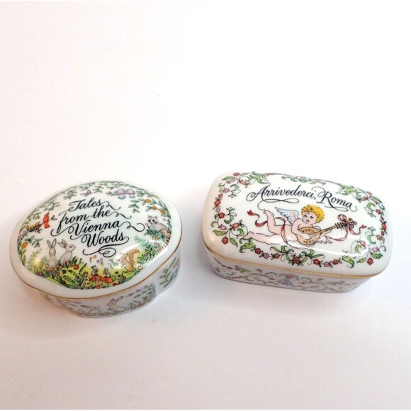 Franklin Porcelain Music Box Romantic Love Songs 1984 Lot of 2 - Picture 1 of 16